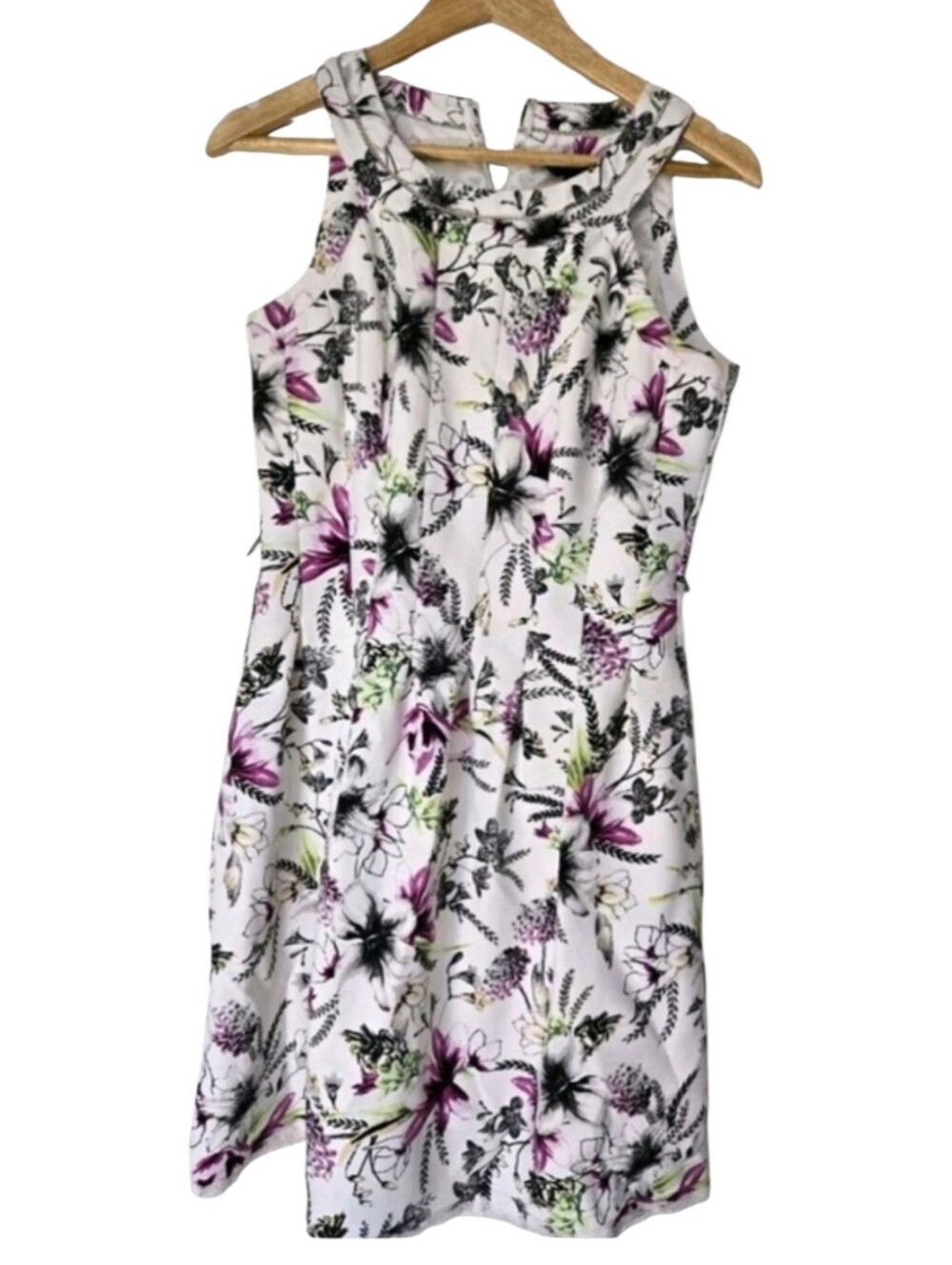White House Black Market Dress Purple Floral Fit And Flare Lined Sz 6